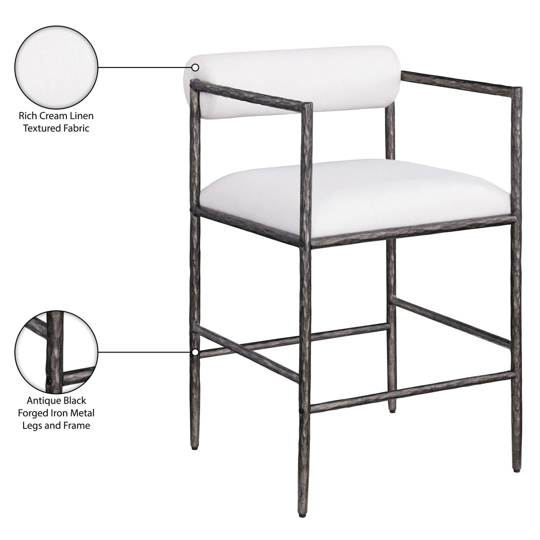 Axis Linen Textured Fabric Upholstered Counter Stool — Cream / Powder Coated Antique Black