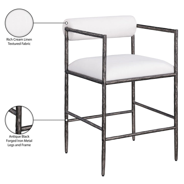 Axis Linen Textured Fabric Upholstered Counter Stool — Cream / Powder Coated Antique Black