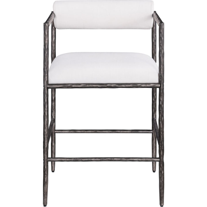Axis Linen Textured Fabric Upholstered Counter Stool — Cream / Powder Coated Antique Black