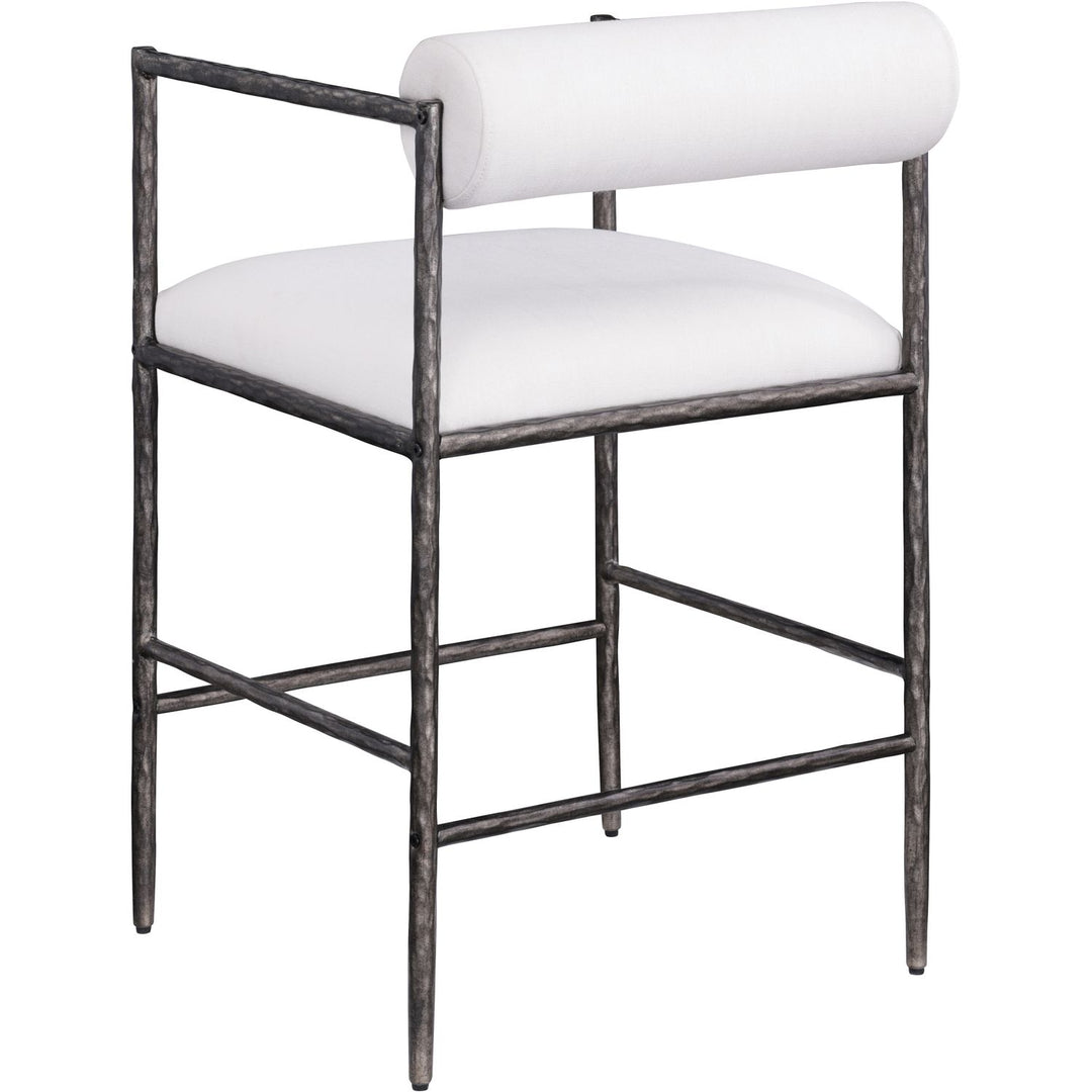 Axis Linen Textured Fabric Upholstered Counter Stool — Cream / Powder Coated Antique Black