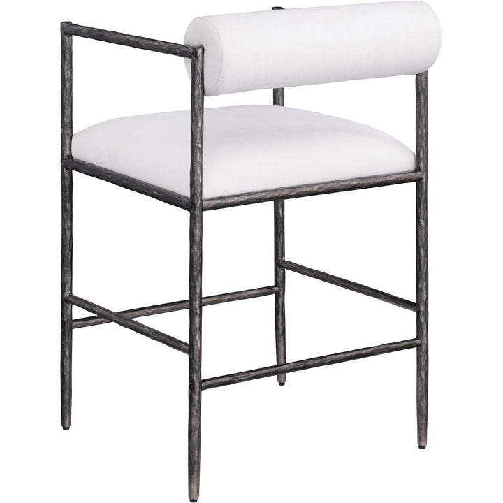 Axis Linen Textured Fabric Upholstered Counter Stool — Cream / Powder Coated Antique Black