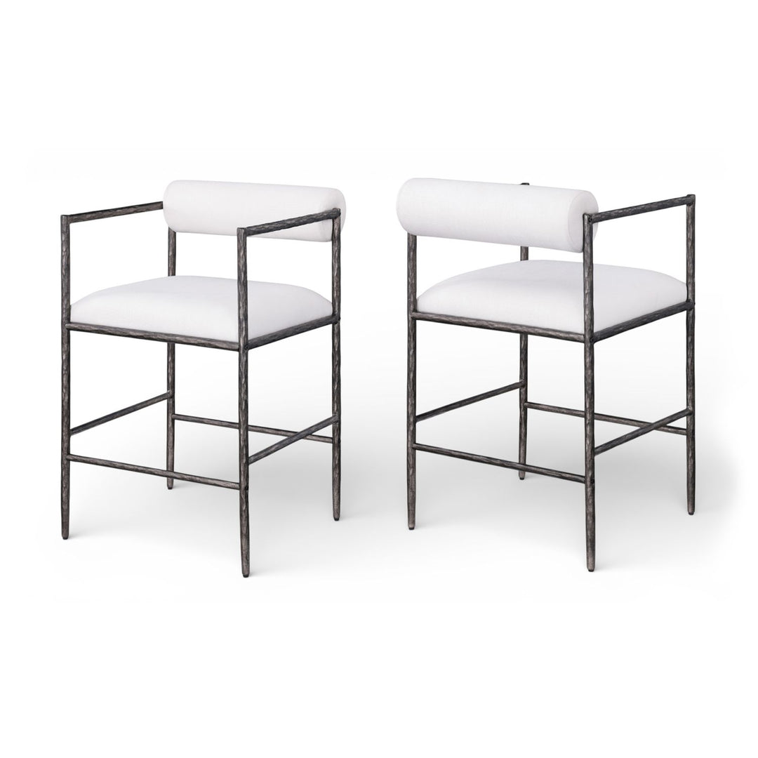 Axis Cream Linen Textured Fabric Upholstered Counter Stool