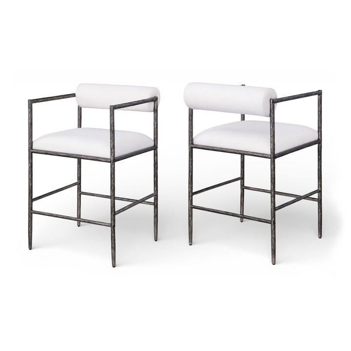 Axis Cream Linen Textured Fabric Upholstered Counter Stool