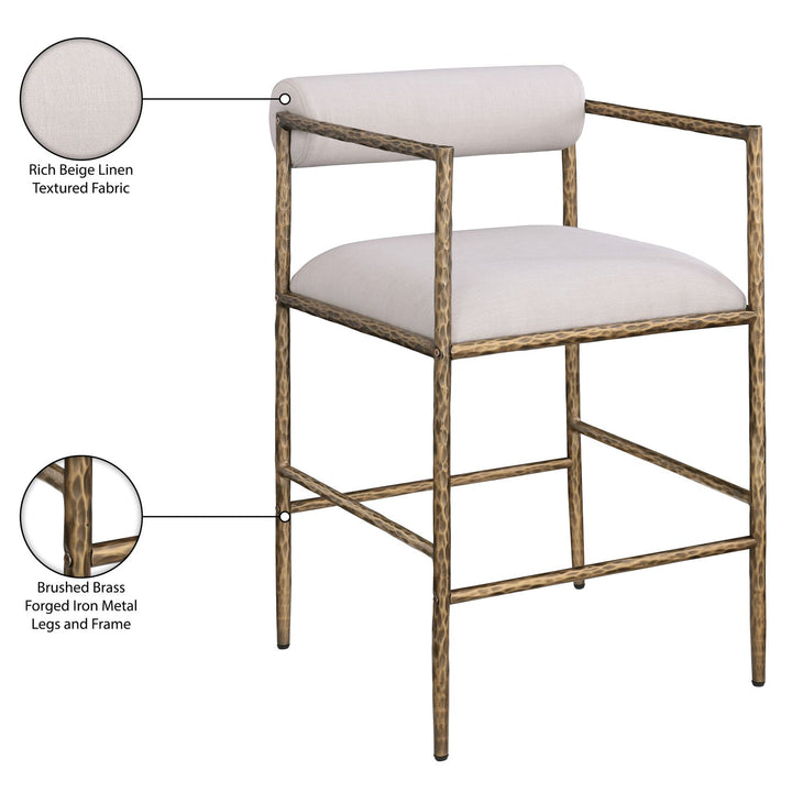 Axis Linen Textured Fabric Upholstered Counter Stool — Beige / Powder Coated Brushed Brass