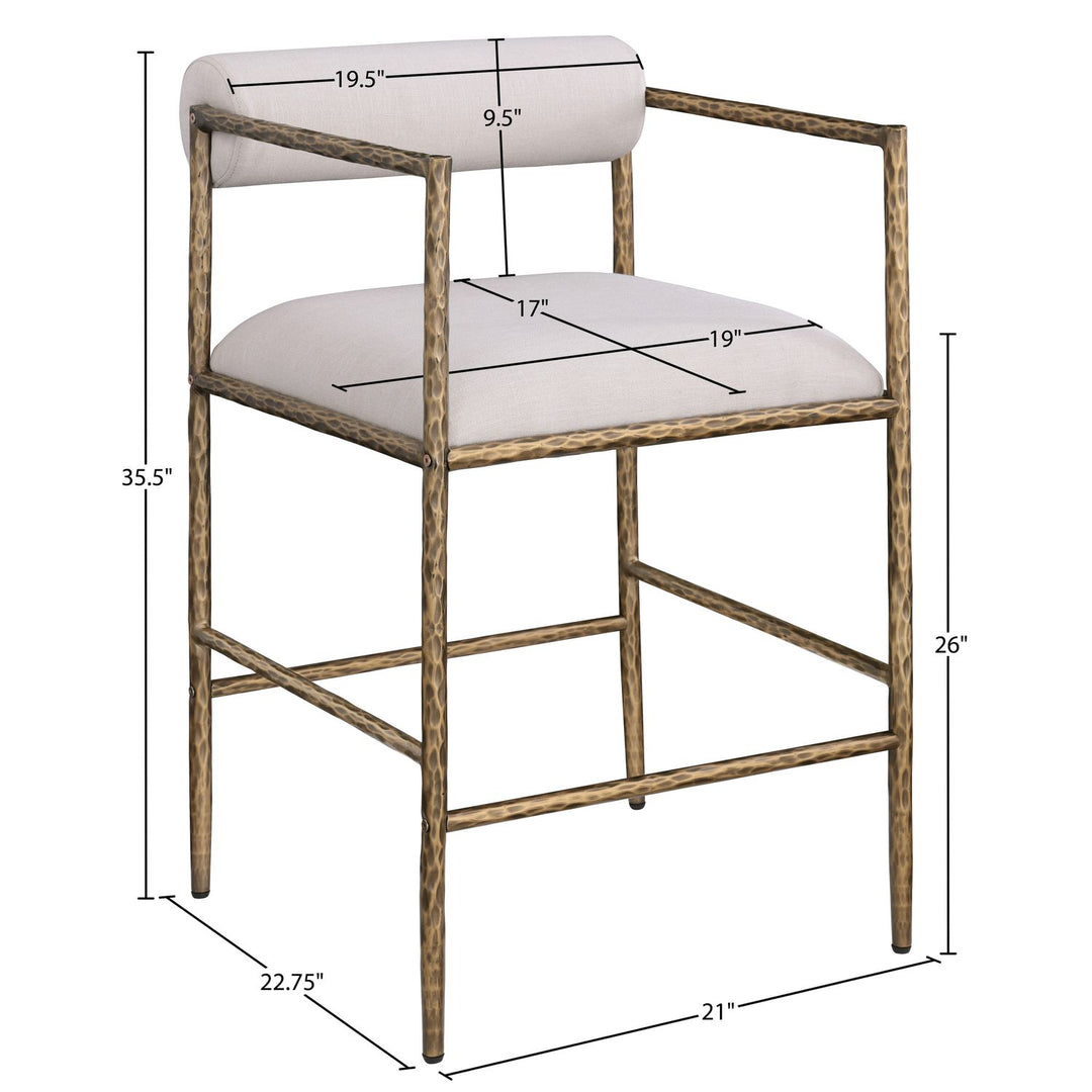 Axis Linen Textured Fabric Upholstered Counter Stool — Beige / Powder Coated Brushed Brass