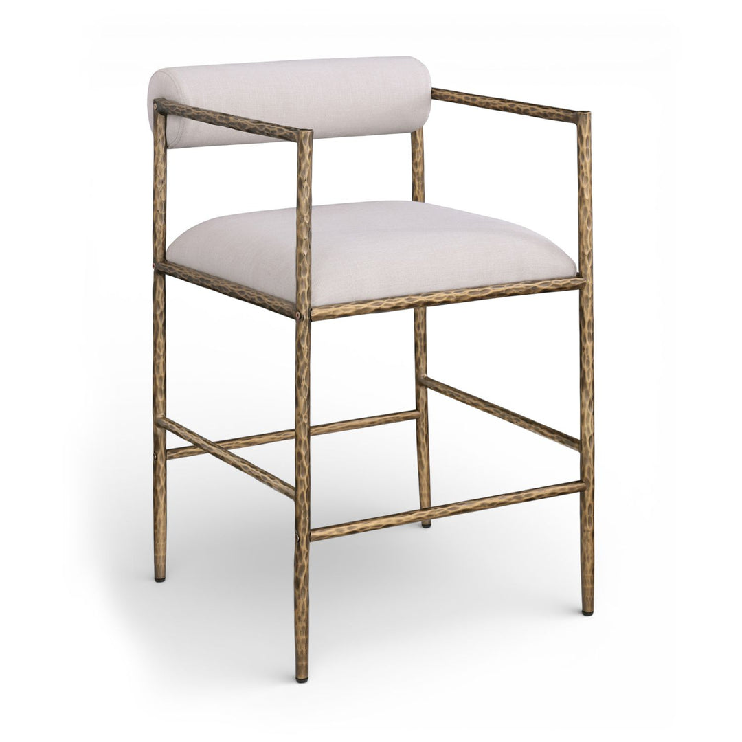 Axis Linen Textured Fabric Upholstered Counter Stool — Beige / Powder Coated Brushed Brass