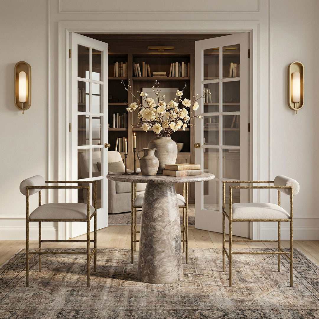 Axis Linen Textured Fabric Upholstered Counter Stool — Beige / Powder Coated Brushed Brass