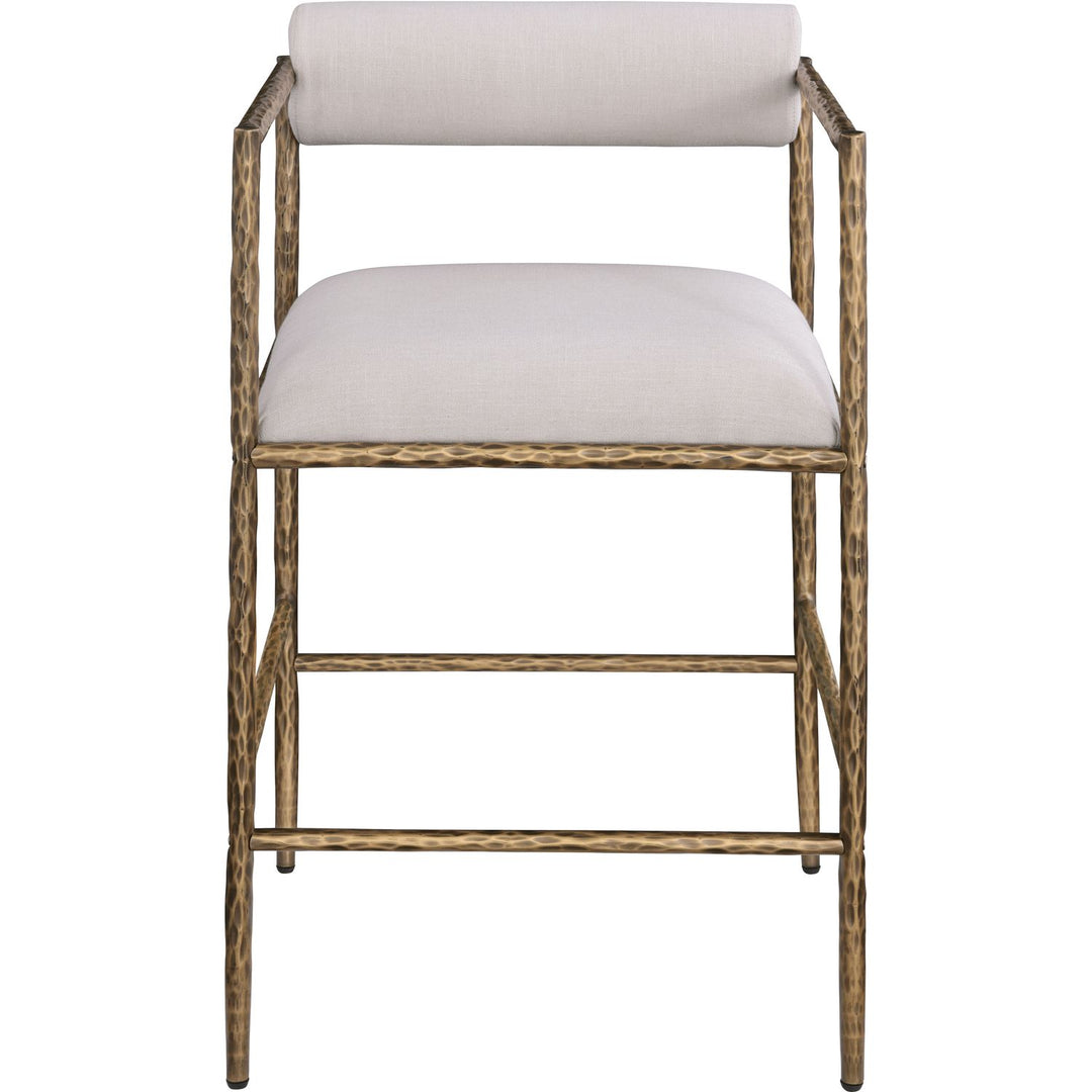 Axis Linen Textured Fabric Upholstered Counter Stool — Beige / Powder Coated Brushed Brass