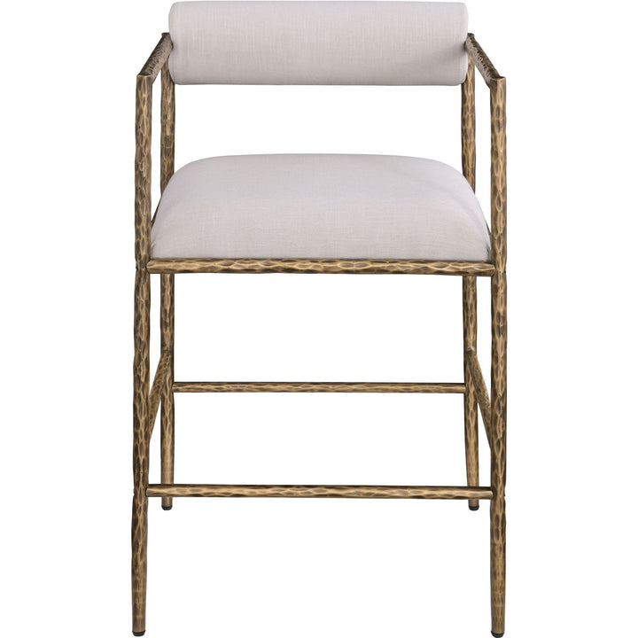 Axis Linen Textured Fabric Upholstered Counter Stool — Beige / Powder Coated Brushed Brass