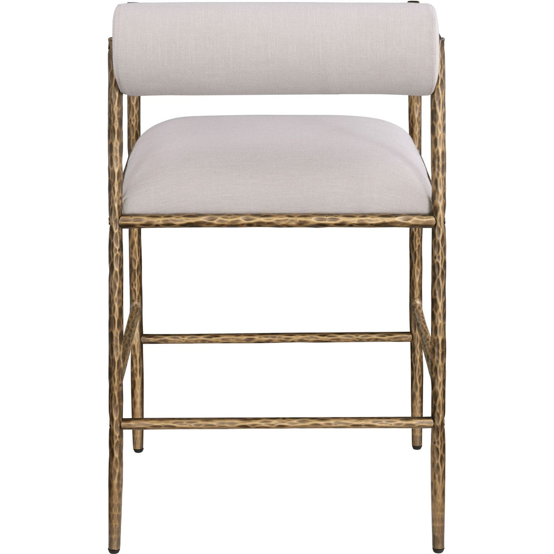 Axis Linen Textured Fabric Upholstered Counter Stool — Beige / Powder Coated Brushed Brass