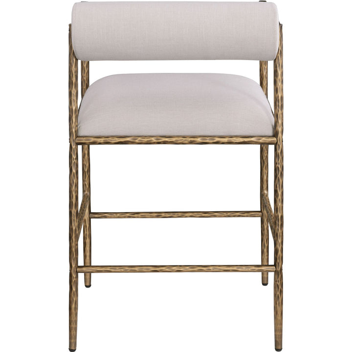Axis Linen Textured Fabric Upholstered Counter Stool — Beige / Powder Coated Brushed Brass