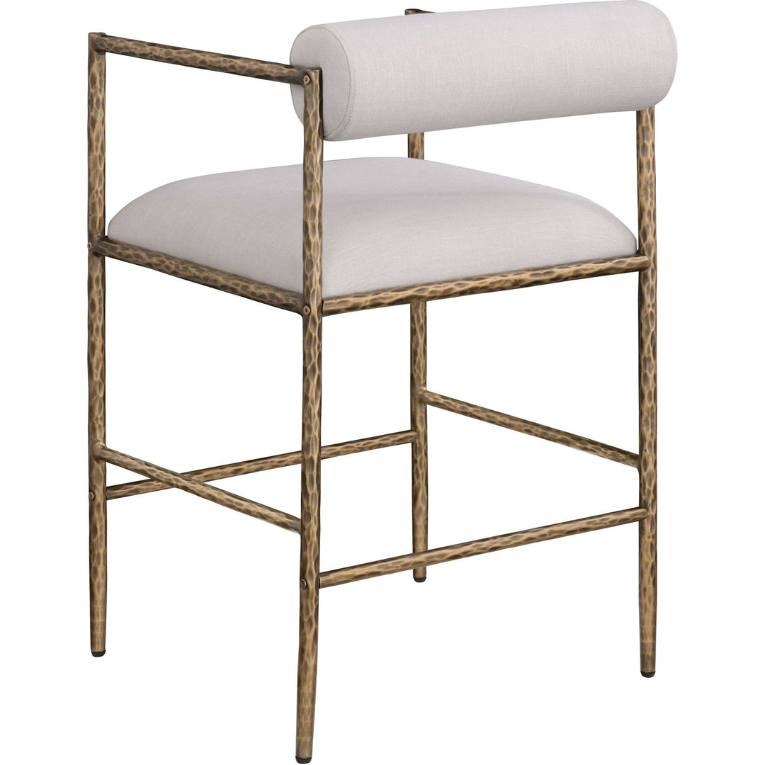 Axis Linen Textured Fabric Upholstered Counter Stool — Beige / Powder Coated Brushed Brass