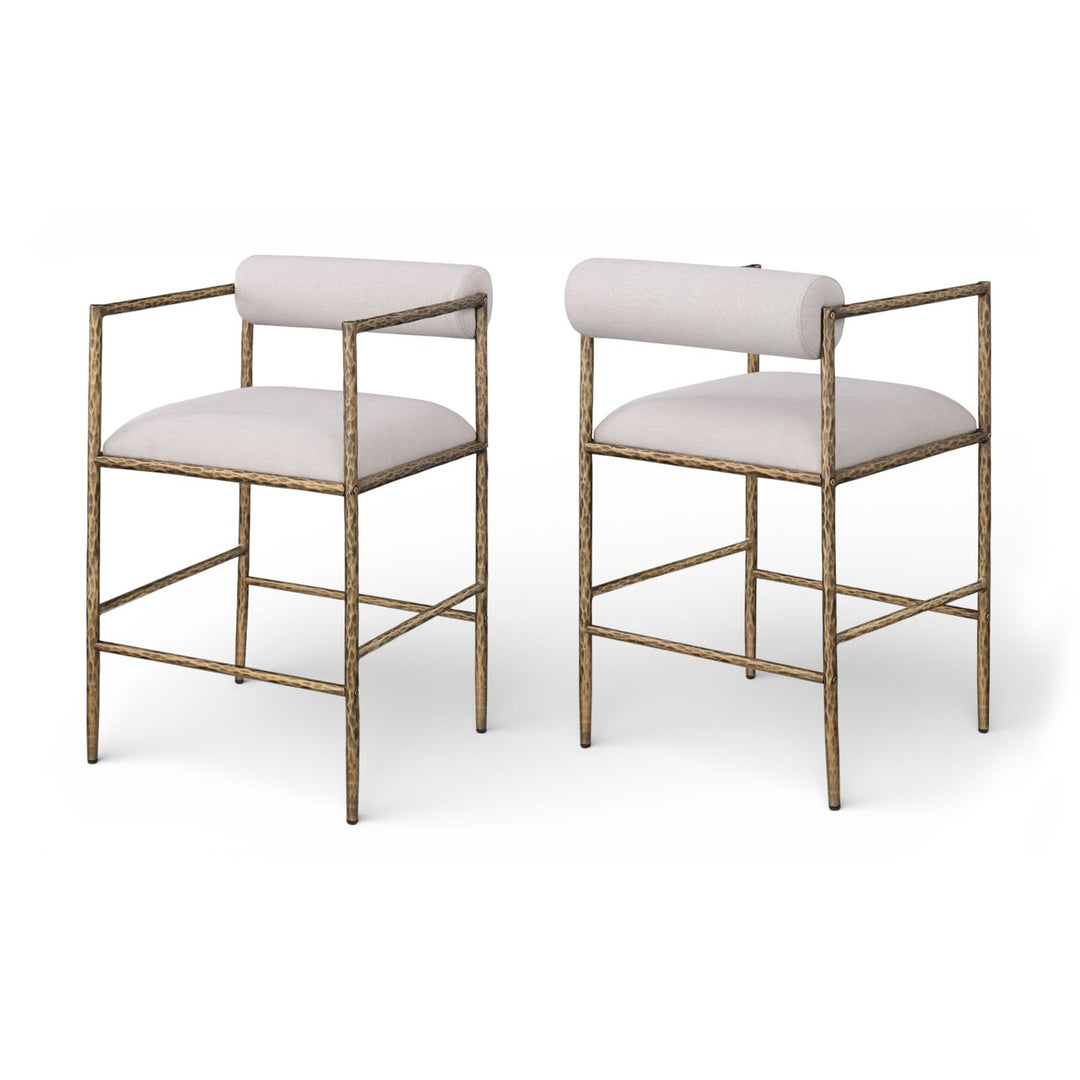 Axis Beige Linen Textured Fabric Upholstered Counter Stool