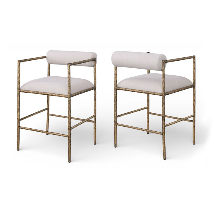 Axis Beige Linen Textured Fabric Upholstered Counter Stool