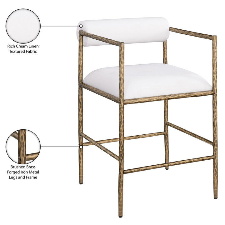 Axis Linen Textured Fabric Upholstered Counter Stool — Cream / Powder Coated Brushed Brass