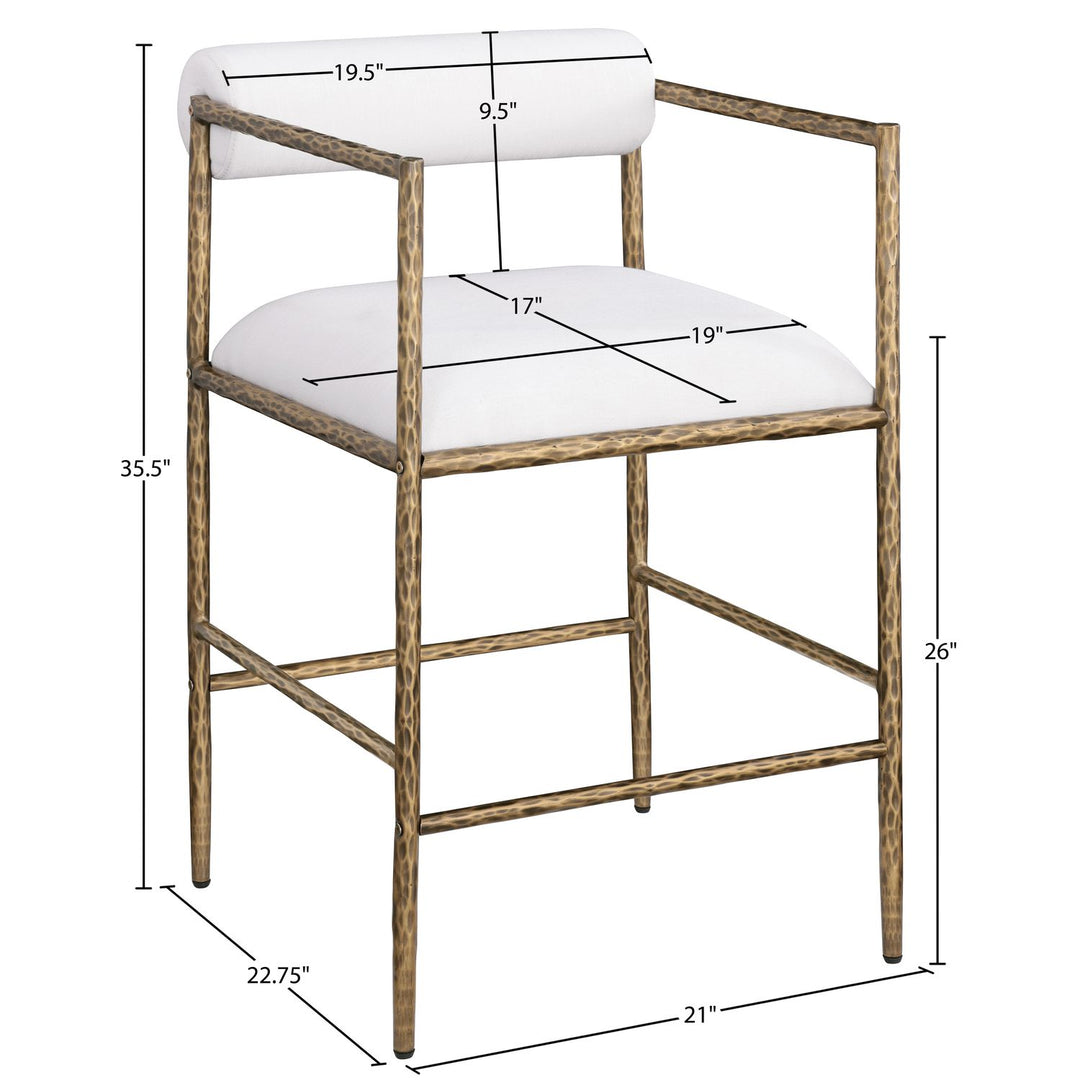 Axis Linen Textured Fabric Upholstered Counter Stool — Cream / Powder Coated Brushed Brass