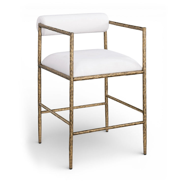 Axis Linen Textured Fabric Upholstered Counter Stool — Cream / Powder Coated Brushed Brass