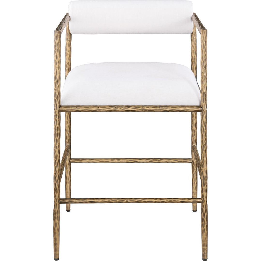 Axis Linen Textured Fabric Upholstered Counter Stool — Cream / Powder Coated Brushed Brass