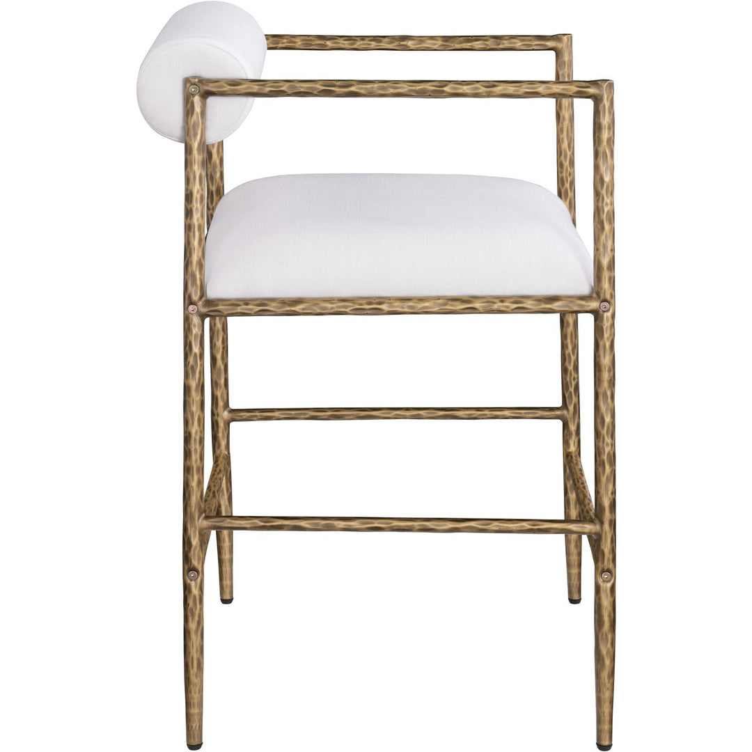 Axis Linen Textured Fabric Upholstered Counter Stool — Cream / Powder Coated Brushed Brass