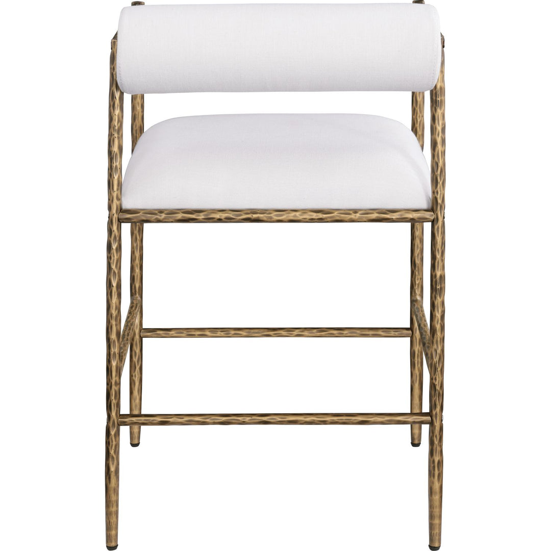 Axis Linen Textured Fabric Upholstered Counter Stool — Cream / Powder Coated Brushed Brass