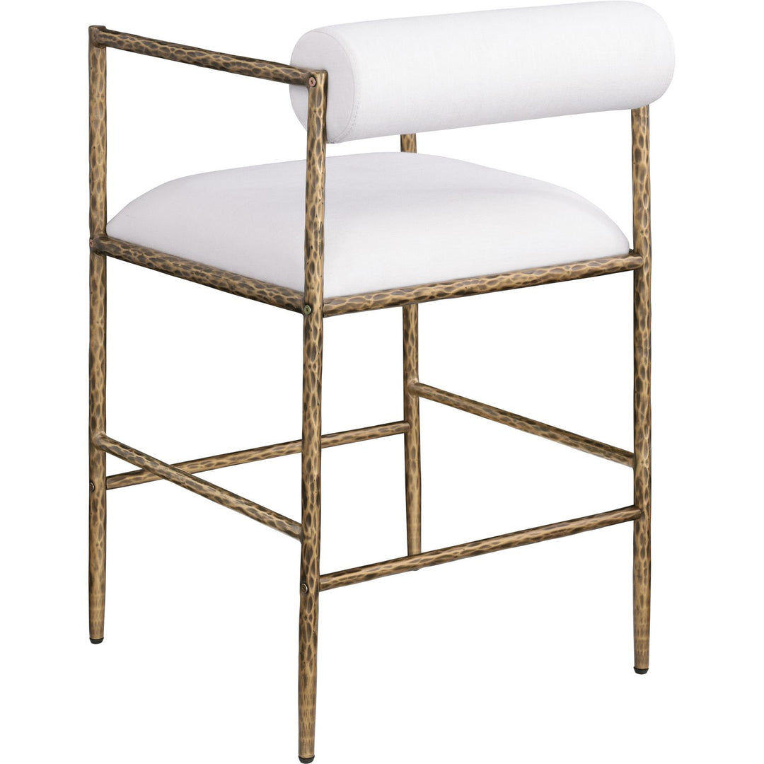 Axis Linen Textured Fabric Upholstered Counter Stool — Cream / Powder Coated Brushed Brass