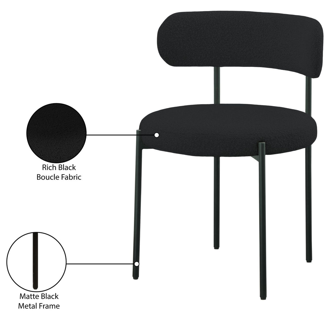 Beacon Boucle Fabric Upholstered Dining Chair — Black / Matte Black