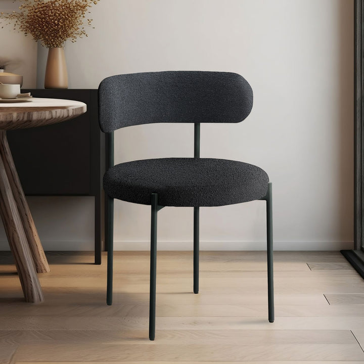 Beacon Boucle Fabric Upholstered Dining Chair — Black / Matte Black