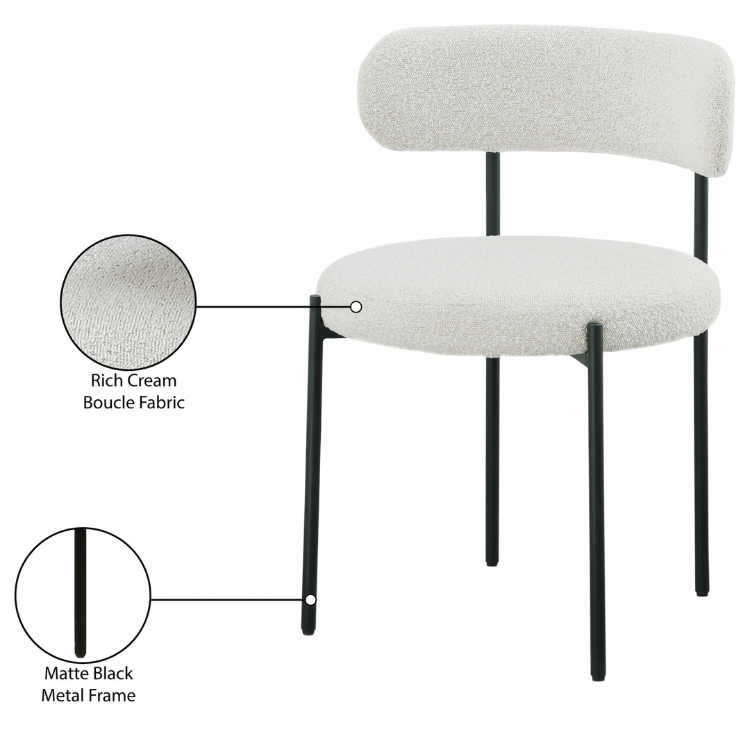Beacon Boucle Fabric Upholstered Dining Chair — Cream / Matte Black