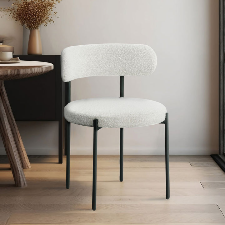 Beacon Boucle Fabric Upholstered Dining Chair — Cream / Matte Black