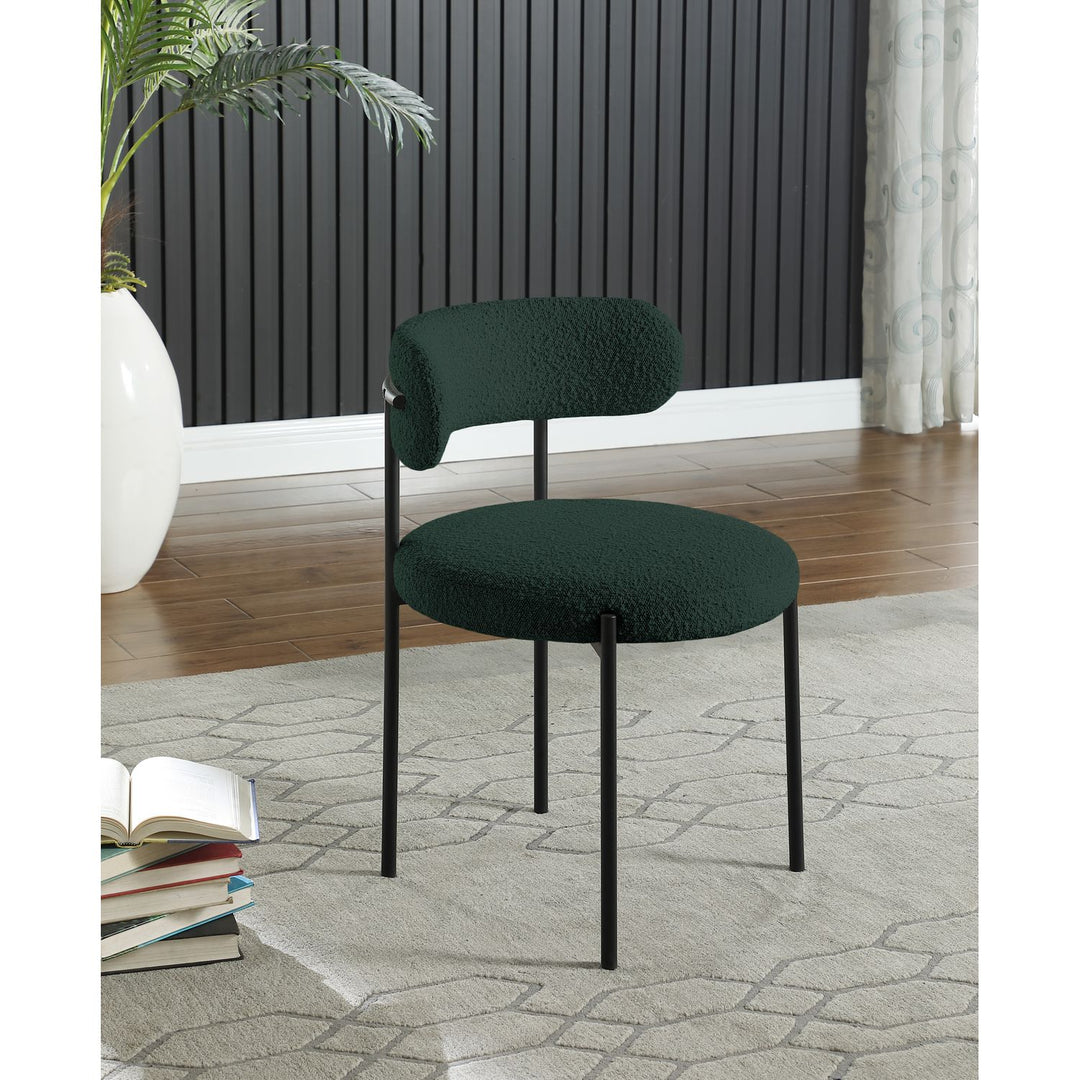 Beacon Boucle Fabric Upholstered Dining Chair — Green / Matte Black