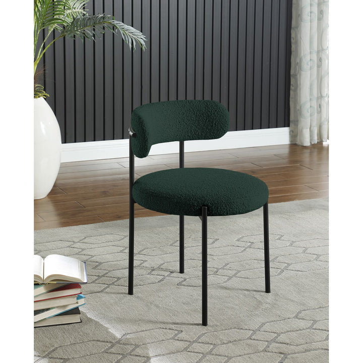 Beacon Boucle Fabric Upholstered Dining Chair — Green / Matte Black