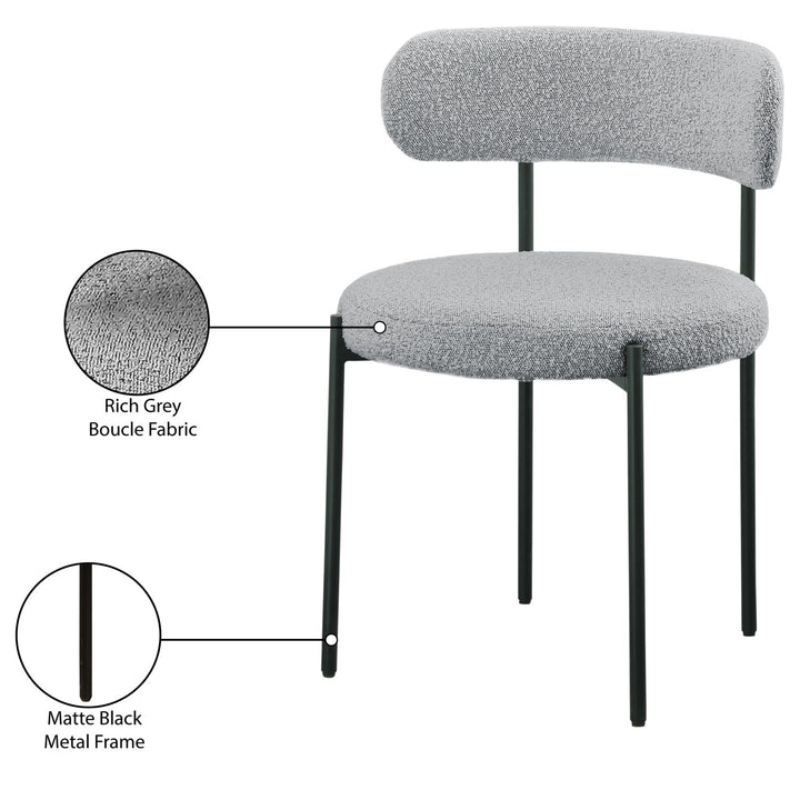 Beacon Boucle Fabric Upholstered Dining Chair — Grey / Matte Black