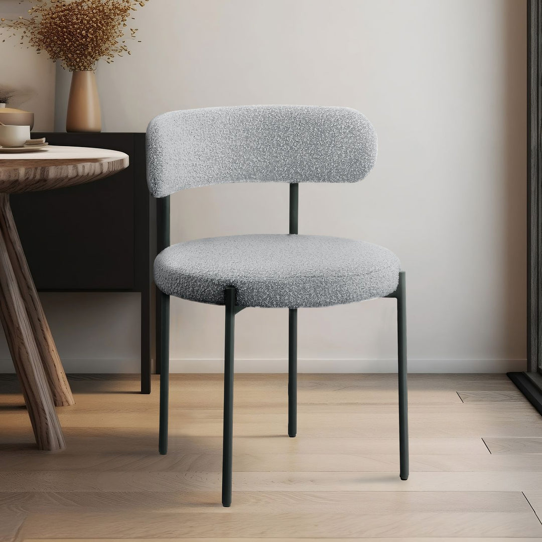 Beacon Boucle Fabric Upholstered Dining Chair — Grey / Matte Black