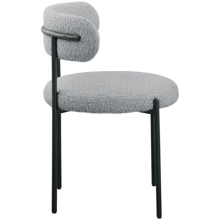Beacon Boucle Fabric Upholstered Dining Chair — Grey / Matte Black