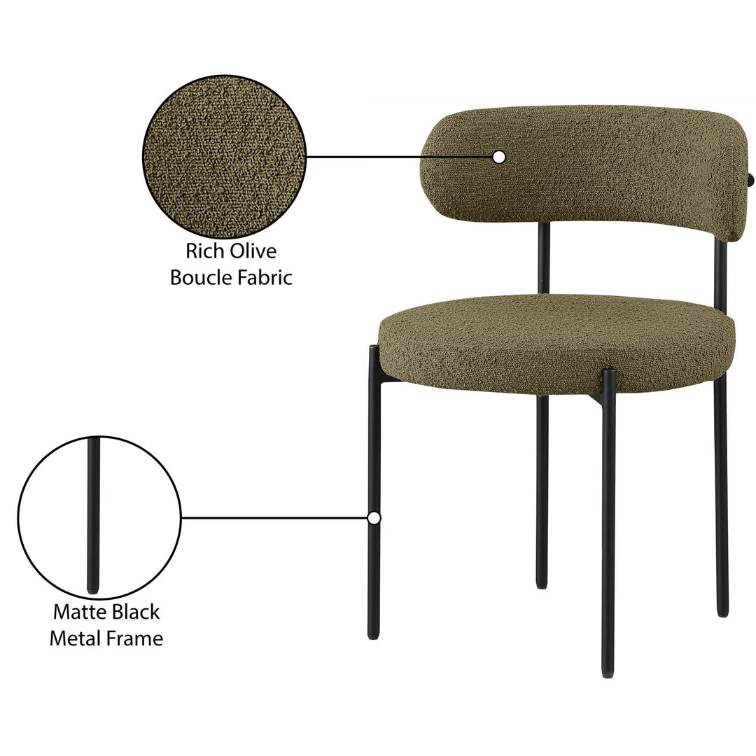Beacon Boucle Fabric Upholstered Dining Chair — Olive Green / Matte Black