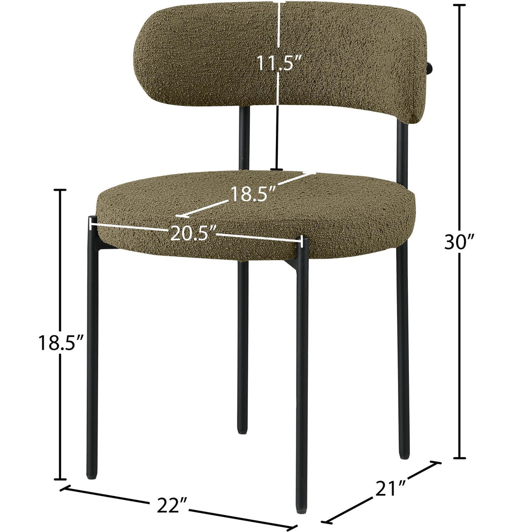 Beacon Boucle Fabric Upholstered Dining Chair — Olive Green / Matte Black