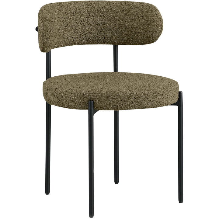 Beacon Boucle Fabric Upholstered Dining Chair — Olive Green / Matte Black
