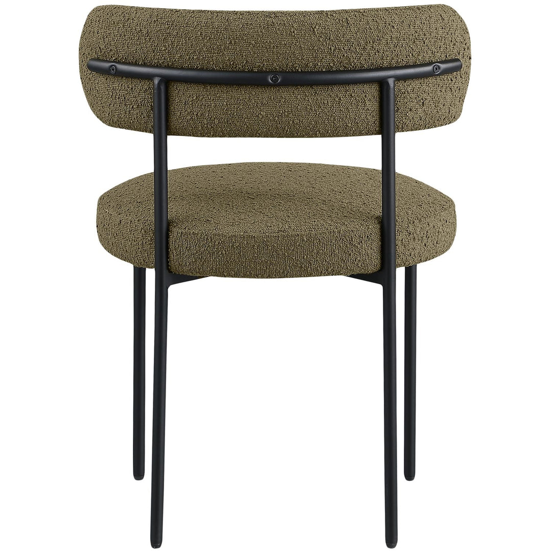 Beacon Boucle Fabric Upholstered Dining Chair — Olive Green / Matte Black