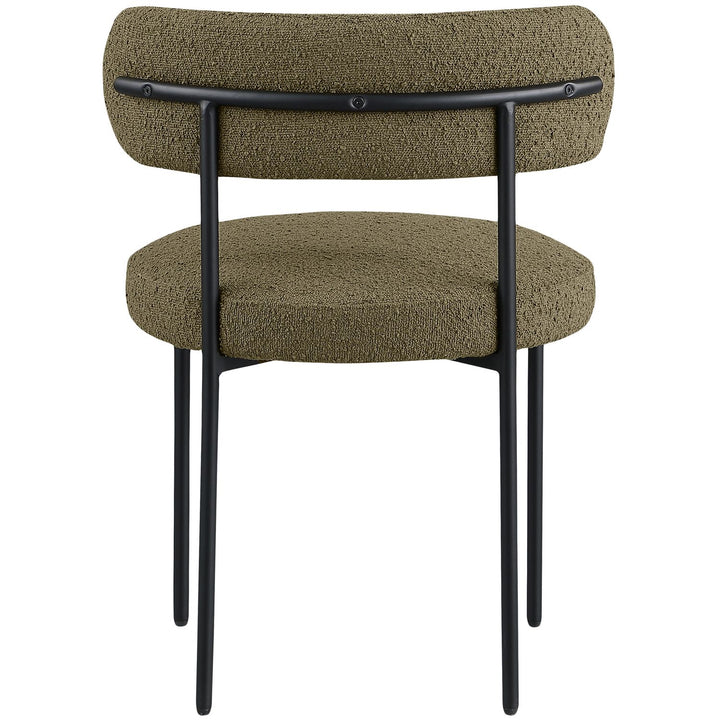 Beacon Boucle Fabric Upholstered Dining Chair — Olive Green / Matte Black