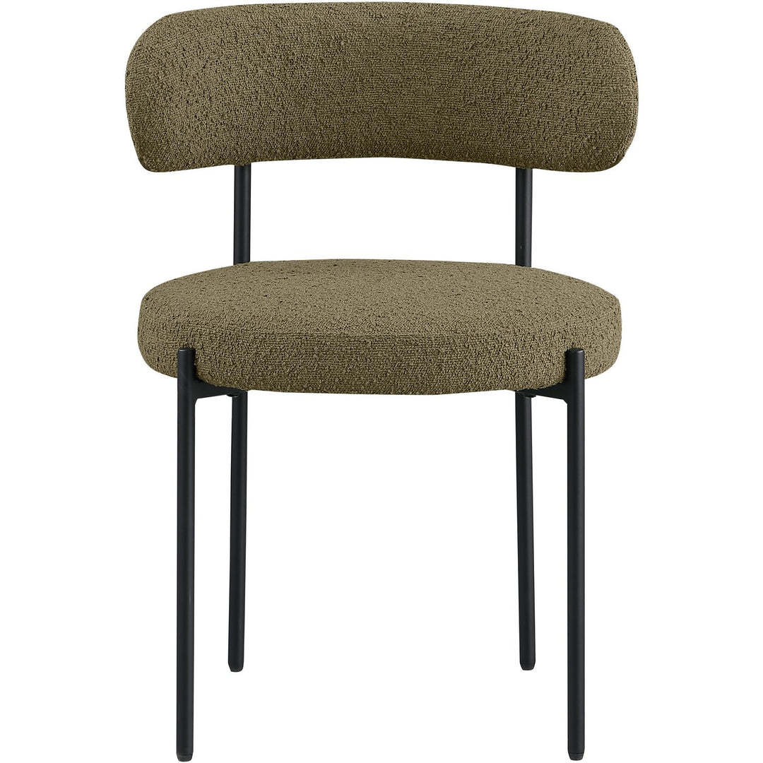 Beacon Boucle Fabric Upholstered Dining Chair — Olive Green / Matte Black