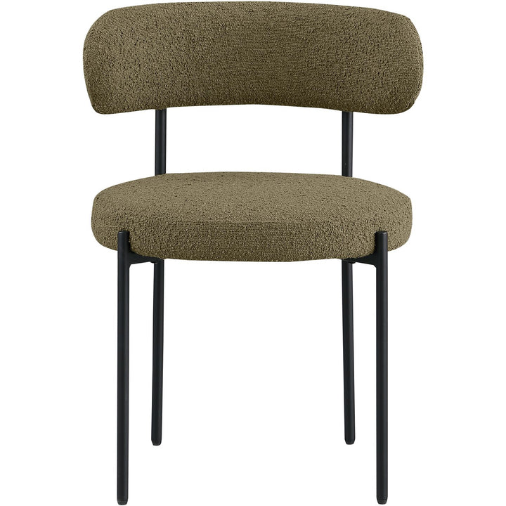 Beacon Boucle Fabric Upholstered Dining Chair — Olive Green / Matte Black
