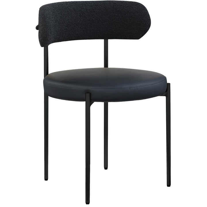 Beacon Vegan Leather And Boucle Fabric Upholstered Dining Chair — Black / Matte Black
