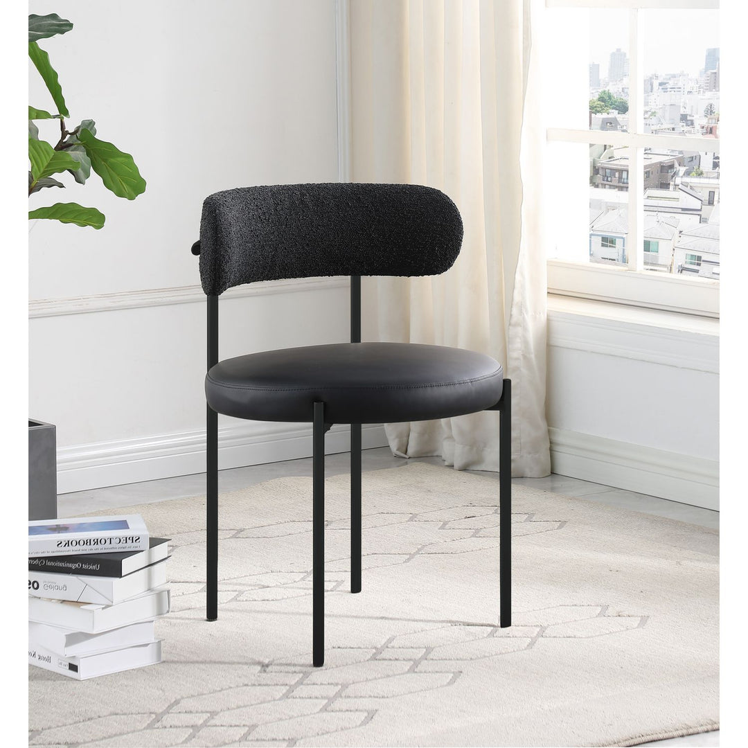 Beacon Vegan Leather And Boucle Fabric Upholstered Dining Chair — Black / Matte Black