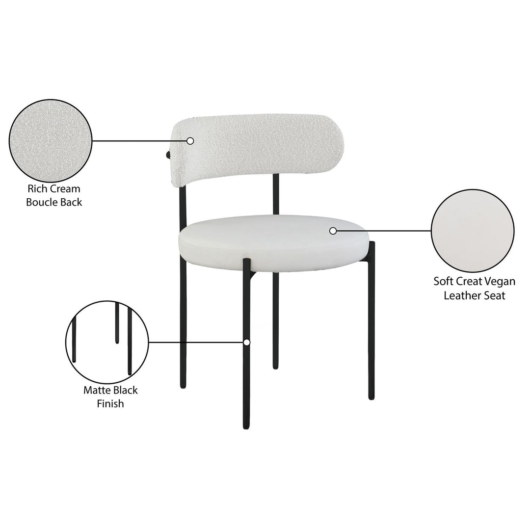 Beacon Vegan Leather And Boucle Fabric Upholstered Dining Chair — Cream / Matte Black