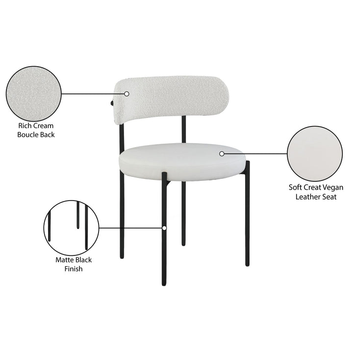Beacon Vegan Leather And Boucle Fabric Upholstered Dining Chair — Cream / Matte Black
