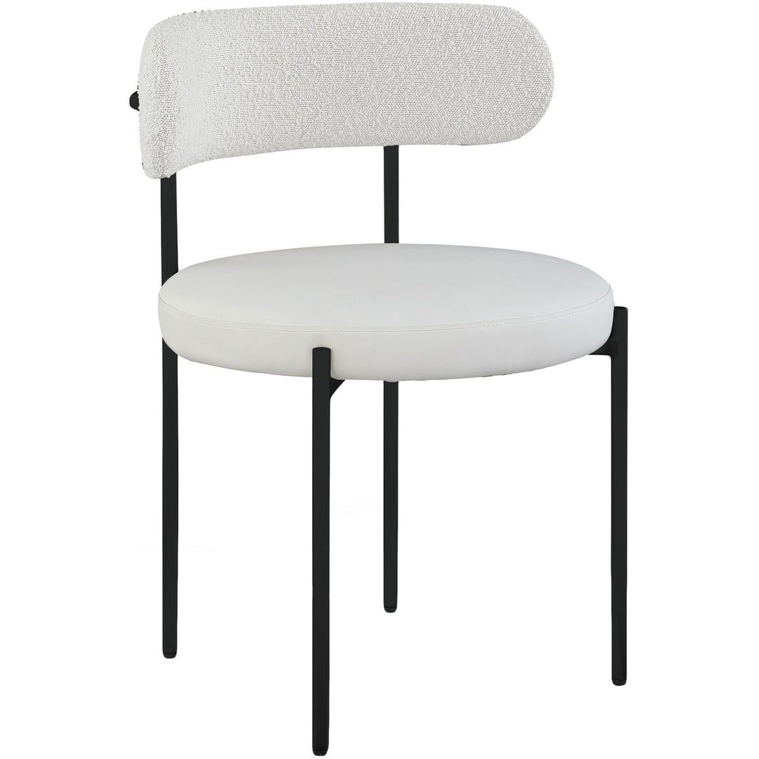 Beacon Vegan Leather And Boucle Fabric Upholstered Dining Chair — Cream / Matte Black