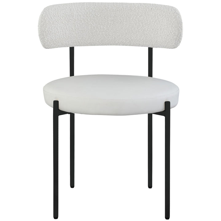 Beacon Vegan Leather And Boucle Fabric Upholstered Dining Chair — Cream / Matte Black