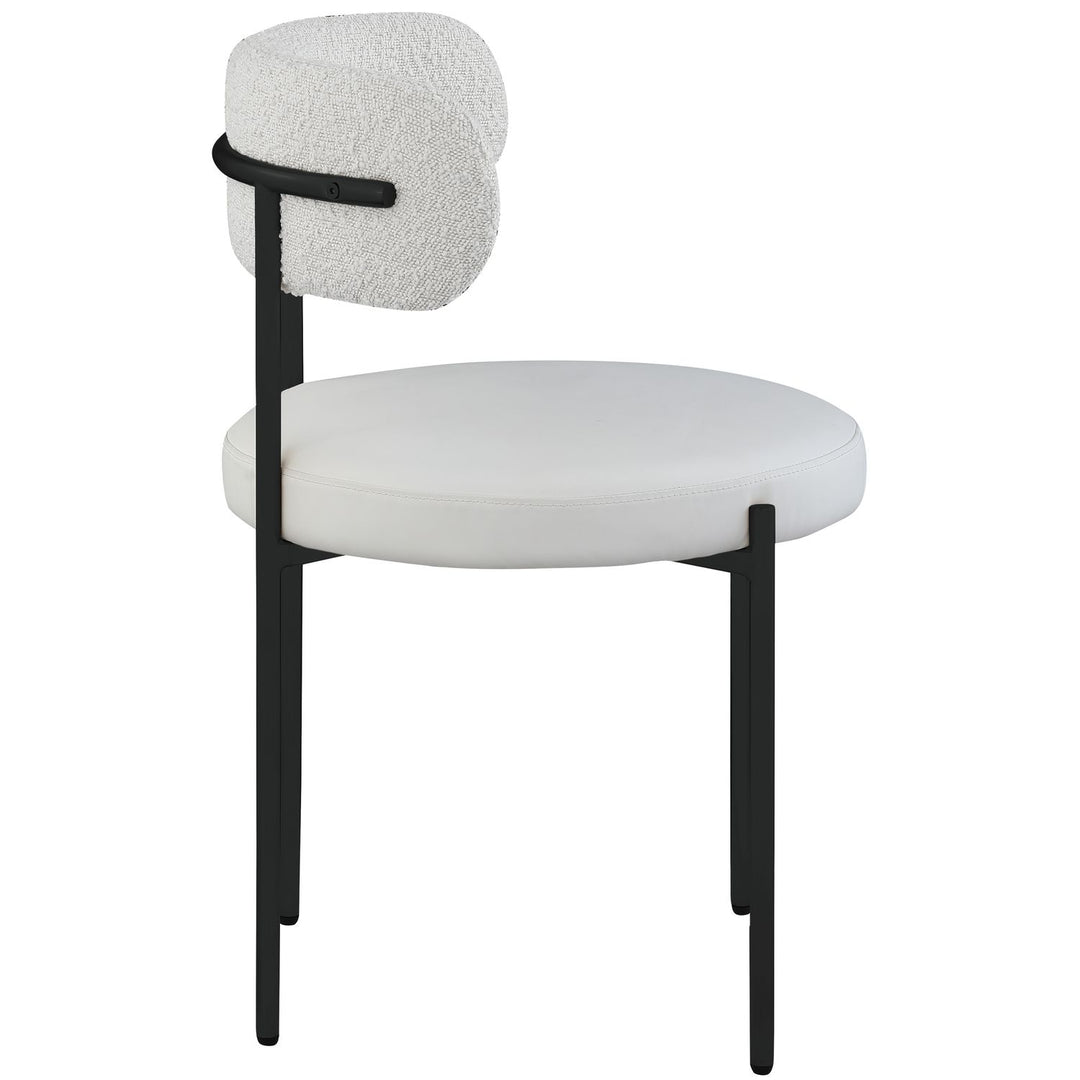 Beacon Vegan Leather And Boucle Fabric Upholstered Dining Chair — Cream / Matte Black