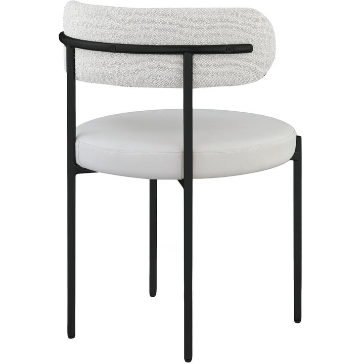Beacon Vegan Leather And Boucle Fabric Upholstered Dining Chair — Cream / Matte Black