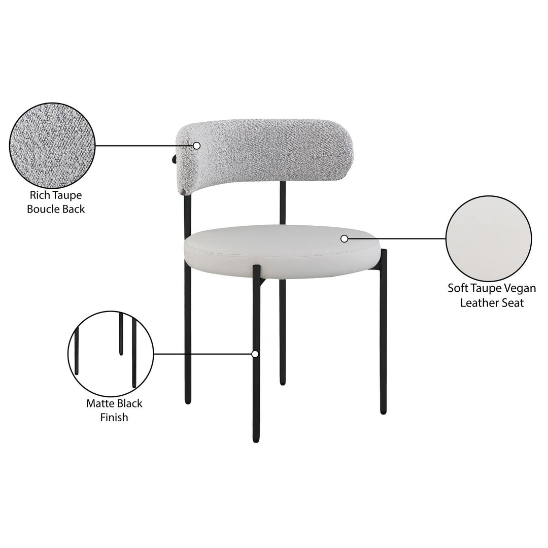 Beacon Vegan Leather And Boucle Fabric Upholstered Dining Chair — Taupe / Matte Black